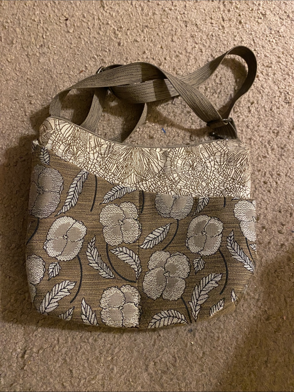 Maruca Olive Green And Cream Floral Embroidered Crossbody Bag